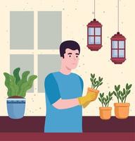 jardineiro masculino com plantas de casa vetor