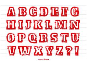 Conjunto de alfabeto de tinta vermelha suja vetor