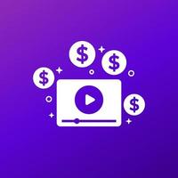 monetização de vídeo, ícone de vetor de ganhar dinheiro