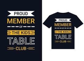 membro orgulhoso da ilustração vetorial de camisetas do clube de mesa infantil para design gráfico pronto para impressão vetor