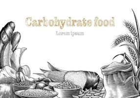 carbohidrato comida mão desenho gravura estilo clipart vetor