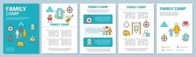 layout de modelo de folheto de acampamento de pais e filhos. folheto, livreto, design de impressão de folheto com ilustrações lineares. layouts de página vetorial para revistas, relatórios anuais, cartazes publicitários vetor