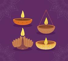 quatro ícones de lanternas diwali vetor