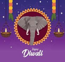 cartão postal de letras de diwali feliz vetor