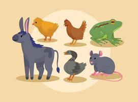 seis ícones de animais de fazenda vetor