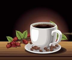 xícara de café e sementes vetor
