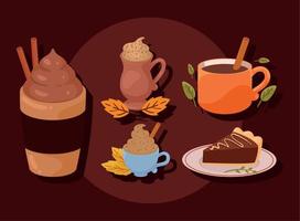 cinco ícones de dia de outono de café vetor