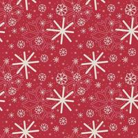 padrão de floco de neve de Natal sem costura. flocos de neve brancos vetoriais sem costura de diferentes tamanhos em fundo vermelho para impressão de tecido ou papel de embrulho. vetor