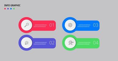 modelo de negócios de design infográfico vetorial com ícones e 4 opções ou etapas. pode ser usado para diagrama de processo, apresentações, layout de fluxo de trabalho, banner, fluxograma, gráfico de informações vetor