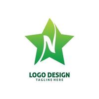 design de logotipo de letra n estrela verde vetor