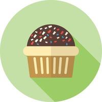 ícone de sombra longa plana de muffin de chocolate vetor