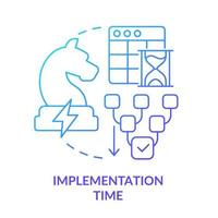 ícone de conceito gradiente azul tempo de implementação. ilustração de linha fina de ideia abstrata de estratégia de energia robusta. sucesso e coordenação. desenho de contorno isolado. vetor