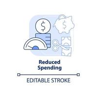 ícone de conceito azul claro de gastos reduzidos. gastos decrescentes. ilustração de linha fina de idéia abstrata de requisito de orçamento. desenho de contorno isolado. traço editável. vetor