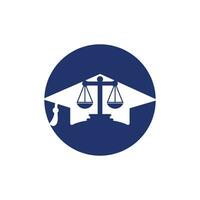 escala de lei com design de logotipo de ícone de boné de formatura. conceito de logotipo de vetor de educação em direito.