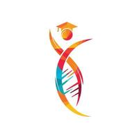 modelo de logotipo de vetor de dna de estudante. conceito de design de logotipo de vetor de educação genética.