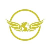 design de logotipo de vetor de asas de viagem mundial. design de vetor de ícone de asa e globo.
