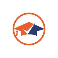 chapéu de formatura e ícone de marca de seleção e design de logotipo. modelo de design de logotipo de vetor educacional e institucional.