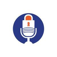 design de logotipo de vetor de podcast seguro. design de logotipo de vetor de ícone de cadeado e microfone.