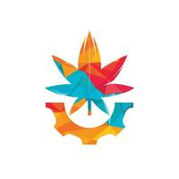 engrenagem e design de logotipo de vetor de cannabis. conceito de logotipo da empresa da indústria de canabidiol.