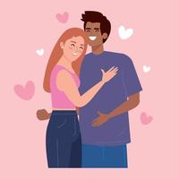 casal de amantes interraciais com corações vetor