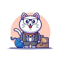 ilustração de ícone de vetor de empresário bonito gato dos desenhos animados. conceito de ícone de negócios animal isolado vetor premium. estilo de desenho animado plano