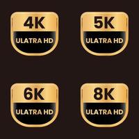 conjunto de emblemas de resolução ultra hd dourado 8k,6k,5k e 4k