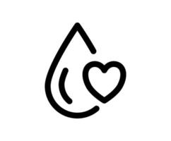 vetor monoline gota de água e ícone do logotipo do coração doador de sangue. assine a frescura de doação e água limpa para modelo de design