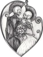 arte casal punk rock casamento skulls.hand desenho e fazer vetor gráfico.