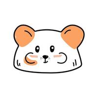 mão desenhada estilo doodle de rosto de hamster bonito, ilustração vetorial isolada no fundo branco. focinho de animal decorativo de contorno preto, manchas laranja, animal de estimação sorridente vetor