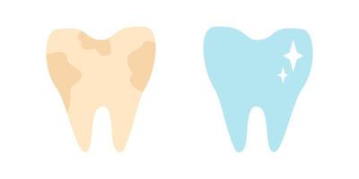 vetor definido ícones de dentes sujos e dente branco. ilustração em vetor de estomatologia de dentes.