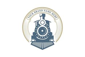vetor de design de logotipo de emblema de máquina de trem de locomotiva antiga circular vintage