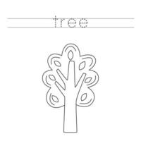 trace as letras e pinte a árvore de outono. prática de caligrafia para crianças. vetor