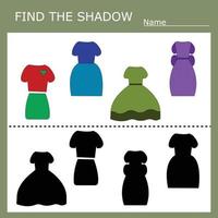 roupas coloridas para crianças. encontre a sombra correta. jogo educativo para crianças. vetor