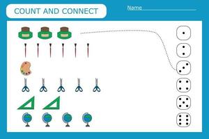 jogo de contagem para crianças pré-escolares. conte quantos materiais escolares vetor