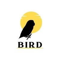 pássaro de silhueta de logotipo com vetor de sol amarelo de fundo