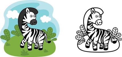 ilustração de vetor de zebra animal de livro de colorir educacional