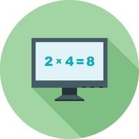 matemática no ícone de sombra longa plana de computador vetor