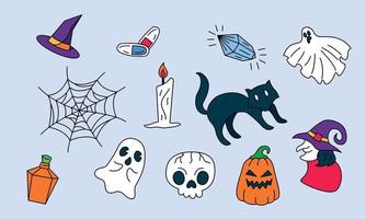 elementos gráficos para vetor de doodle de halloween. fundo de cartão de feliz dia das bruxas