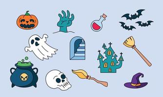 elementos gráficos para vetor de doodle de halloween. fundo de cartão de feliz dia das bruxas