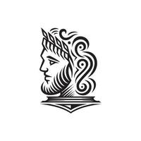 design de logotipo de escultura de estátua de cabeça de figura grega antiga, logotipo de elegância apolo deus usando coroa de folhas, ilustração linear de linha ilustração de logotipo elegante vetor