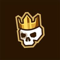 caveira de rei com vetor de logotipo de coroa dourada, rei da morte com desenho de mascote de coroa de ouro real em estilo minimalista