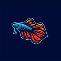 vetor de peixe betta. belo peixe betta vermelho e azul lutador guppy logotipo mascote design vetor esport ilustração moderna isolada em fundo escuro