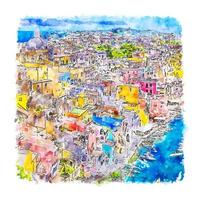 procida itália esboço em aquarela ilustração desenhada à mão vetor