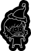 ícone dos desenhos animados de uma elfa chocada usando chapéu de papai noel vetor