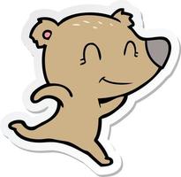 adesivo de um desenho animado de corrida de urso amigável vetor