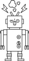 desenho de linha desenho animado robô quebrado vetor
