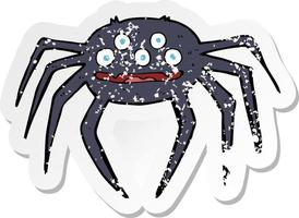 adesivo retrô angustiado de uma aranha de halloween de desenho animado vetor