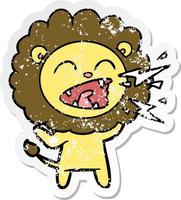 vinheta angustiada de um leão rugindo de desenho animado vetor