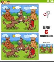 jogo de diferenças com personagens animais de cães de desenho animado vetor