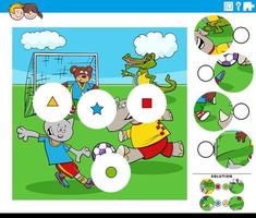combinar a tarefa de peças com animais de desenho animado jogando futebol vetor